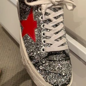 Golden Goose silver glitter sneakers. Size 37.